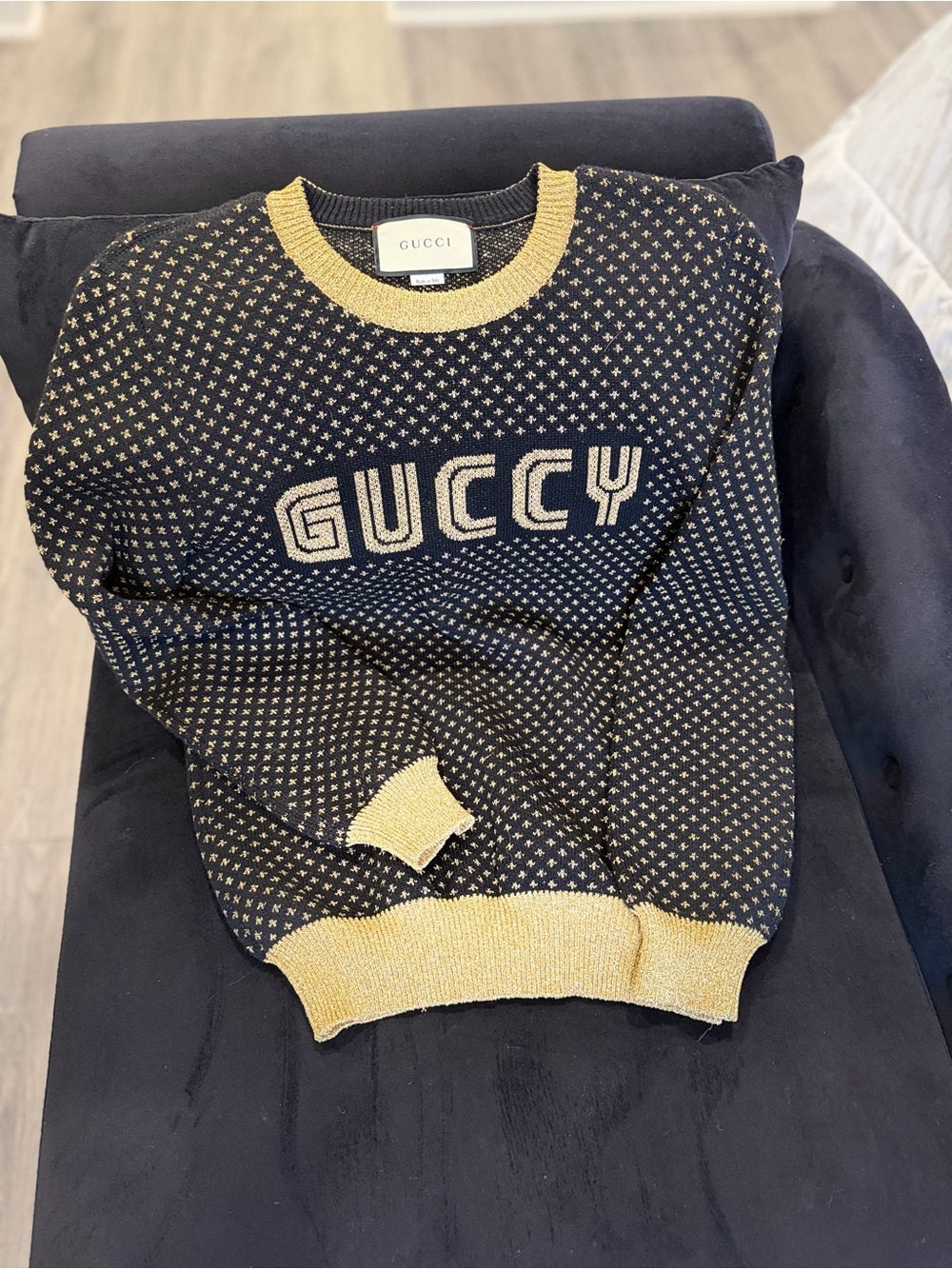 AUTHENTIC Gucci Black Sweater with Gold Logo & Trim NWOT Price negotiable - Picture 7 of 7